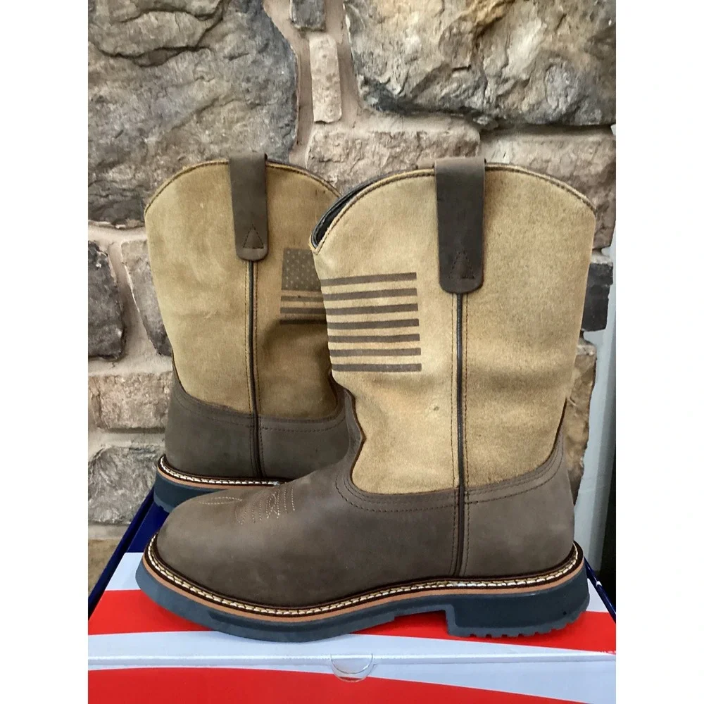 Thorogood Mens Size 9 D 814-4338 Crazy Horse Tan Work Western Flag Boots New